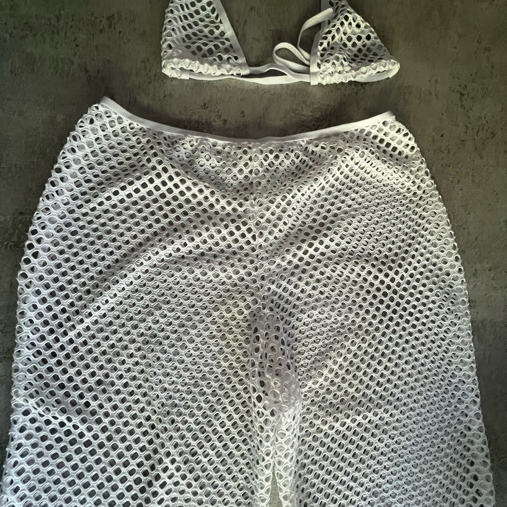Amazon White Mesh Swim Coverup Set